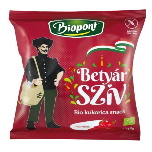 Biopont Betyár szív, Kukorica snack, paprikás ízesítéssel BIO 45 g