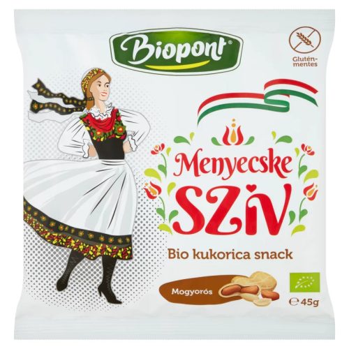 Biopont Menyecske szív, Kukorica snack, mogyorós ízesítéssel BIO 45 g