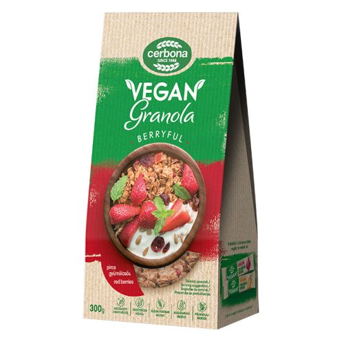 Cerbona vegán piros gyümölcsös granola müzli, hozzáadott cukor nélkül 300 g