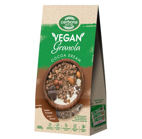 Cerbona vegán kakaós-mandulás granola müzli, hozzáadott cukor nélkül 300 g