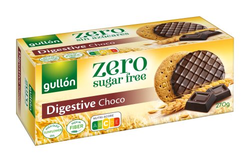 Gullon ZERO Choc Digestive étcsokoládés teljes kiőrlésű, cukormentes keksz 270 gr