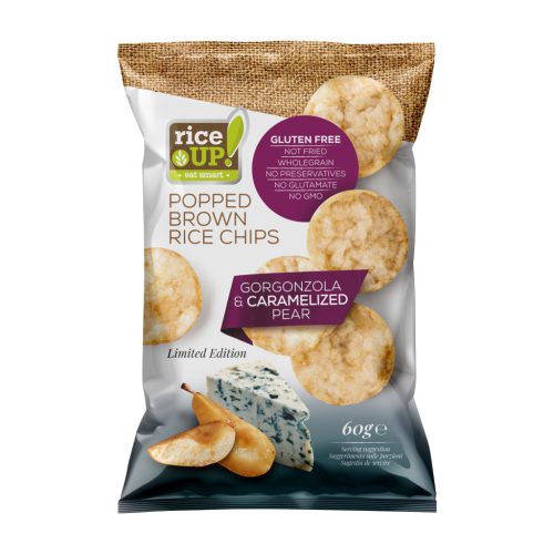 Rice Up gluténmentes barnarizs chips gorgonzola sajtos-körtés 60 gr